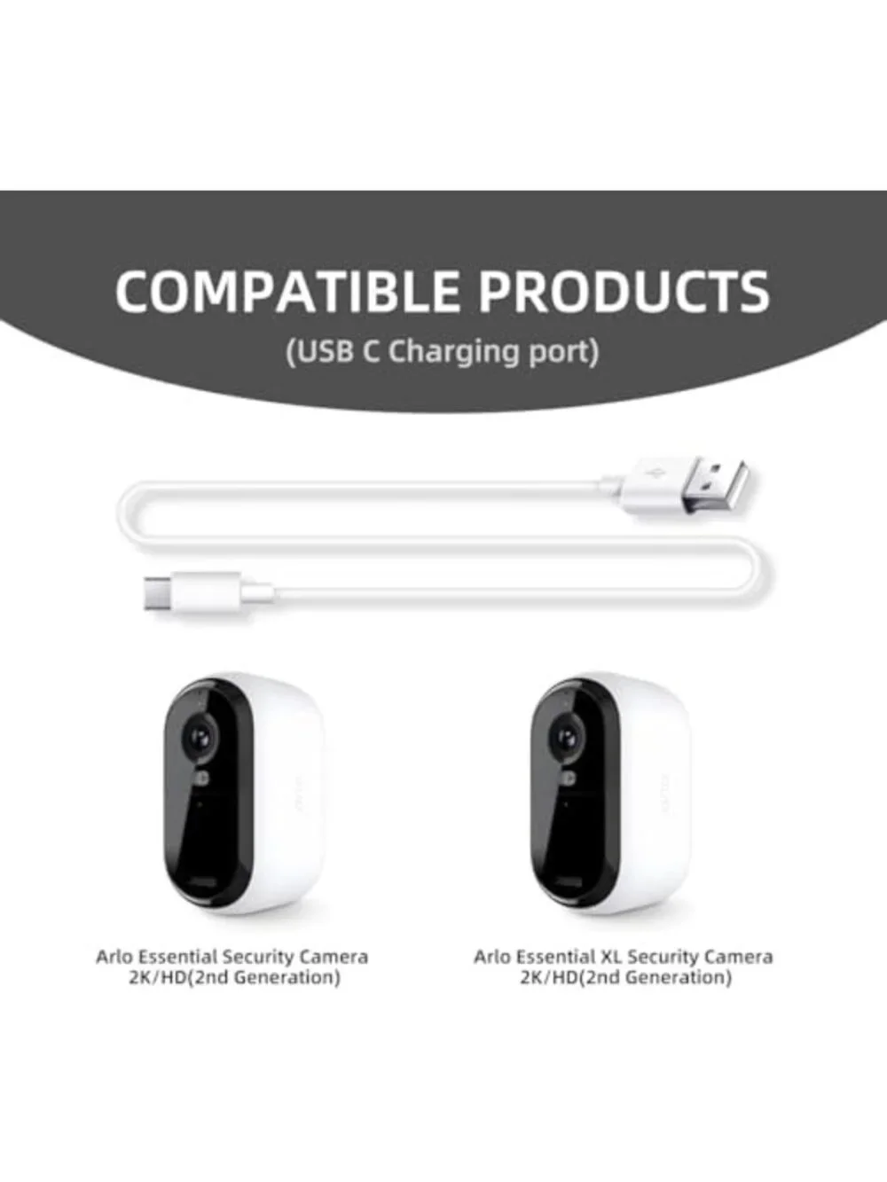 10FT USB C Power Cable 2-Pack for Security Cameras, Chargers & Accessories